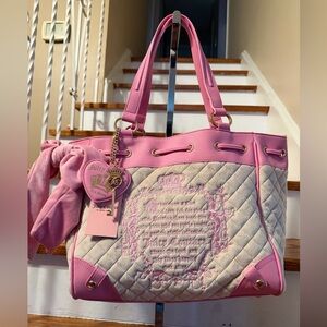 Juicy Couture Pink and Cream Quilted Tote with Heart Charm